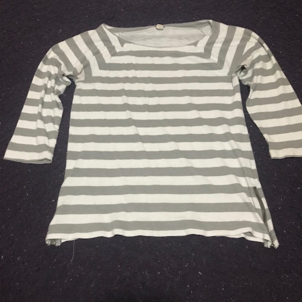 J. Crew Striped Crew Neck Top w/ Zipper Detailing